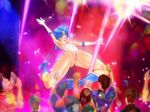  1girl :d arion_canvas artist_request bishoujo_senshi_sailor_moon blue_eyes blue_hair blush boots breasts censored elbow_gloves gloves high_heel_boots high_heels large_breasts mizuno_ami multiple_boys nipples open_mouth outstretched_arm pole pole_dancing pussy sailor_mercury smile solo_focus stripper_pole tiara 