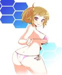  ass bikini blue_eyes blush breasts brown_hair butt_crack gundam gundam_build_fighters gundam_build_fighters_try hoshino_fumina large_breasts looking_back ponytail rikumaru scrunchie side-tie_bikini sideboob sidelocks smile solo swimsuit underboob 