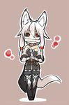  animal_ears black_sclera bone chibi fox_ears fox_tail ganesagi long_hair mouth_hold original red_eyes solo tail thighhighs white_hair 