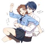  1girl anger_vein bad_id bad_pixiv_id blue_hair brown_hair gekkan_shoujo_nozaki-kun genderswap genderswap_(ftm) genderswap_(mtf) hori_masayuki hug hug_from_behind kashima_yuu mery_(apfl0515) miniskirt necktie pleated_skirt school_uniform short_hair skirt 