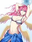  alternate_costume archangel_metatron_(p&amp;d) armpits ball beachball bikini_top blue_eyes breasts earrings highres jewelry kumiko_shiba large_breasts long_hair looking_at_viewer multiple_wings pink_hair puzzle_&amp;_dragons solo wings 