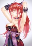  armpits arms_up bad_id bad_pixiv_id black_gloves breasts choker gloves grey_background hair_ribbon large_breasts long_hair mstm original red_hair ribbon solo twintails upper_body yellow_eyes 