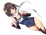  brown_eyes brown_hair gloves highres kantai_collection one-piece_swimsuit scarf school_swimsuit sendai_(kantai_collection) shamuichi short_hair swimsuit thighhighs two_side_up white_scarf 