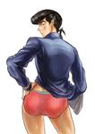  afei ass black_hair boxers from_behind gakuran higashikata_jousuke jacket jojo_no_kimyou_na_bouken male_focus male_underwear pompadour school_uniform solo underwear 