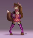  &lt;3 bulge canid canine canis clothing dipstick_tail fox girly gloves green_eyes knee_socks legwear male mammal multicolored_tail nipples one_eye_closed shiny simple_background sky smile socks spandex tight_clothing tobbywolf wink wolf 