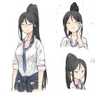  black_hair closed_eyes ganesagi long_hair multiple_views necktie original ponytail school_uniform 