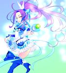  7melon alternate_eye_color bad_id bad_pixiv_id blue blue_background blue_footwear blue_legwear boots brooch cure_beat frilled_skirt frills full_body guitar hair_ornament hair_ribbon heart heart_hair_ornament instrument jewelry kurokawa_eren long_hair love_guitar_rod magical_girl pink_eyes ponytail precure purple_hair ribbon seiren_(suite_precure) skirt smile solo suite_precure thigh_boots thighhighs wrist_cuffs zettai_ryouiki 