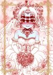  bare_shoulders blue_skin blush bouquet dress elbow_gloves extra_eyes fair-chan flower gloves jewelry monster_girl original partially_colored popsicle_stick red_eyes short_hair solo sugiya_manao tears veil wedding_dress 