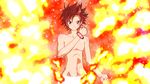  blush fire happy henshin looking_at_viewer male_focus mitsuka_souji nude ore_twintail_ni_narimasu red red_background red_eyes red_hair smile solo standing transformation yuto_(dialique) 