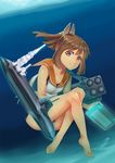  bare_shoulders brown_eyes brown_hair hiememiko highres i-401_(kantai_collection) kantai_collection looking_at_viewer military military_vehicle ponytail school_swimsuit short_hair short_ponytail solo submarine swimsuit swimsuit_under_clothes torpedo underwater watercraft 