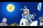  animal_ears bunny_ears eating food food_on_face full_moon hair_ornament hatsunatsu kuuki_shoujo long_hair moon moon_rabbit pantyhose solo the_personification_of_atmosphere tsukimi white_hair white_legwear 