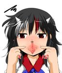  1girl black_hair blush censored copyright_request horns kijin_seija looking_at_viewer no_mouth no_nose pussy pussy_juice solo spread_pussy sukedai touhou what 