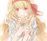  bad_id bad_pixiv_id blonde_hair close-up flower hairband hiro_(hirohiro31) holding kagerou_project kozakura_marry long_hair looking_at_viewer red_eyes solo 
