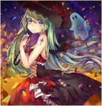  bat_wings candy dress food ghost green_eyes green_hair halloween hatsune_miku long_hair looking_at_viewer smile solo tattoo teka twintails umbrella very_long_hair vocaloid wings 