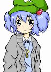  alternate_costume bad_id bad_pixiv_id blue_eyes blue_hair hair_bobbles hair_ornament hat jacket jewelry kawashiro_nitori key long_sleeves looking_at_viewer meme-tan_(bana_nan26) millipen_(medium) necklace open_clothes open_jacket shirt solo touhou traditional_media two_side_up upper_body 