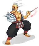  arm_blade baggy_pants bald baraka_(mortal_kombat) blood fusion greenmarine male_focus md5_mismatch mortal_kombat oro_(street_fighter) pants pointy_ears red_eyes sharp_teeth solo street_fighter street_fighter_iii_(series) teeth toeless_legwear toes weapon yellow_skin 