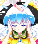 alternate_hair_color aqua_hair attempted_suicide bandaid bangs black_hat blue_hair blue_nails bow butcher_knife close-up closed_eyes diamond_(shape) dissolving fingernails frilled_shirt_collar frills gradient_hair hat hat_bow knife komeiji_koishi kyapinetzu light_blue_hair long_hair long_sleeves looking_at_viewer multicolored_hair nail_polish noose pill rope shirt simple_background smile solo touhou upper_body white_background white_hair wrist_cutting yellow_shirt 