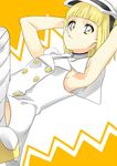  armpits arms_behind_head bleach blonde_hair buttons hat liltotto_lamperd lying mouth_hold short_hair sleeveless solo yellow_eyes 