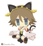  animal_ears artist_name bad_id bad_pixiv_id blue_eyes brown_hair cat_ears cat_tail chameleon_man_(three) chibi detached_sleeves flat_color hairband hiei_(kantai_collection) kantai_collection kemonomimi_mode looking_at_viewer nontraditional_miko ribbon-trimmed_sleeves ribbon_trim short_hair simple_background solo tail thighhighs white_background 