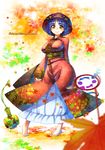  arms_behind_back barefoot bowl breasts floral_print japanese_clothes kimono large_breasts looking_at_viewer mallet obi purple_hair red_eyes red_kimono sash short_hair sleeves_past_wrists smile solo standing sukuna_shinmyoumaru touhou umigarasu_(kitsune1963) wide_sleeves 