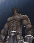  berserker bracer brown_hair dark_skin dark_skinned_male fate/stay_night fate_(series) highres hikichi_sakuya male_focus manly red_eyes shirtless solo 