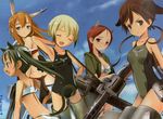  animal_ears bikini blonde_hair blue_eyes breasts brown_eyes brown_hair bunny_ears charlotte_e_yeager cleavage closed_eyes competition_swimsuit dog_ears drum_magazine dual_drum_magazine erica_hartmann fang francesca_lucchini front-tie_top gertrud_barkhorn green_eyes green_hair gun long_hair machine_gun medium_breasts minna-dietlinde_wilcke multiple_girls one-piece_swimsuit open_mouth orange_hair red_eyes red_hair short_hair sling small_breasts strike_witches swimsuit tail twintails weapon wolf_ears world_witches_series 