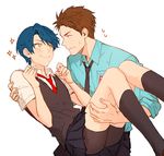  1girl bad_id bad_pixiv_id blue_hair brown_eyes brown_hair carrying gekkan_shoujo_nozaki-kun green_eyes hori_masayuki kanapy kashima_yuu miniskirt necktie pleated_skirt princess_carry school_uniform short_hair shorts shorts_under_skirt skirt smile sparkle sweat vest 