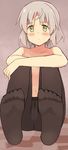 black_legwear blush collarbone crossed_arms crotch_seam feet flat_chest glastonbury1966 green_eyes navel pantyhose sanya_v_litvyak short_hair silver_hair sitting soles solo strike_witches toes topless world_witches_series 