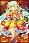  :d ahoge akikaze_komachi aqua_eyes aqua_hair argyle argyle_legwear black_gloves candy candy_cane capelet checkerboard_cookie cookie food food_themed_hair_ornament gloves hair_ornament halloween hatsune_miku jack-o'-lantern jack-o'-lantern_hair_ornament jam_cookie long_hair looking_at_viewer open_mouth pumpkin_hair_ornament ribbon skirt smile solo striped striped_ribbon thighhighs thumbprint_cookie twintails vertical_stripes very_long_hair vocaloid 