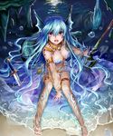  alle_gro barefoot between_legs blue_hair breasts cleavage dagger hand_between_legs head_fins large_breasts long_hair looking_at_viewer mermaid monster_girl open_mouth original pink_eyes polearm shingoku_no_valhalla_gate sitting solo tears trident very_long_hair water weapon 