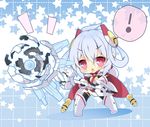  1girl ahoge chibi edea_cluster hair_ornament holding looking_at_viewer matoi_(pso2) milkpanda phantasy_star phantasy_star_online_2 red_eyes silver_hair solo spoken_exclamation_mark staff 