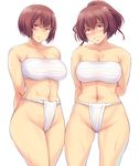  abs arms_behind_back bifidus breasts commentary fundoshi grin hyuuga_(kantai_collection) ise_(kantai_collection) japanese_clothes kantai_collection large_breasts looking_at_viewer multiple_girls muscle navel sarashi simple_background smile sweat thighs white_background 