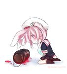  animal_ears bad_id bad_pixiv_id blood blue_hair bunny_ears bunny_tail chibi commentary_request crying crying_with_eyes_open gradient_hair harusame_(kantai_collection) hat kantai_collection multicolored_hair pink_eyes pink_hair solo tail tears yonerinoko_(banberabu) 