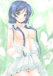 blue_hair blush body_blush bow breasts collarbone dress dress_lift frapowa gloves green_eyes hair_between_eyes hair_bow hair_censor hair_over_breasts hair_over_shoulder hair_ribbon large_breasts long_hair looking_at_viewer love_live! love_live!_school_idol_project low_twintails nipples no_bra no_panties parted_lips purple_hair ribbon solo toujou_nozomi twintails undressing white_bow white_dress white_gloves 