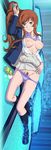  bra bra_lift breasts gundam gundam_build_fighters gundam_build_fighters_try highres kamiki_mirai medium_breasts nipples open_clothes open_shirt panties panty_pull pubic_hair shirt skirt skirt_lift solo suggestive_fluid tooo underwear 