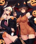  animal_ears bad_id bad_twitter_id blonde_hair blue_eyes blush bottle breasts broom brown_eyes brown_hair cape cleavage ears_through_headwear elbow_gloves fingerless_gloves gloves halloween hanna-justina_marseille hat head_wings jack-o'-lantern katou_keiko large_breasts long_hair multiple_girls null_(nyanpyoun) panties pumpkin short_hair smile sweatdrop tail thighhighs underwear white_panties witch_hat world_witches_series 