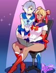  agawa_ryou alternate_hair_length alternate_hairstyle amemiya_tamae amemiya_tamayo artist_name back_bow bishoujo_senshi_sailor_moon blonde_hair blue_bow blue_choker blue_footwear blue_sailor_collar blue_skirt boots bow breasts brown_eyes chair choker computer cosplay dark_skin double_bun elbow_gloves food forehead_jewel glasses gloves gradient_hair hair_over_one_eye laptop large_breasts looking_at_viewer magical_girl md5_mismatch microskirt multicolored_hair multiple_girls office_chair original pocky red_bow red_choker red_footwear red_hair sailor_collar sailor_mercury sailor_mercury_(cosplay) sailor_moon sailor_moon_(cosplay) sailor_senshi sailor_senshi_uniform semi-rimless_eyewear shoes silver_hair sitting skirt tiara under-rim_eyewear white_gloves 