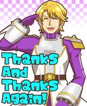  armor blonde_hair eyes_closed gloves headwear_removed helmet_removed keith_goodman male male_focus salute sky_high smile solo superhero thanks tiger_&amp;_bunny 