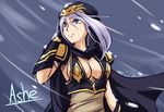  arm_up ashe_(league_of_legends) blue_eyes breasts cleavage cleavage_cutout cloak collarbone expressionless hair_between_eyes hood hooded_cloak large_breasts league_of_legends looking_to_the_side nam_(valckiry) short_hair sideboob snowing solo upper_body white_hair wind 