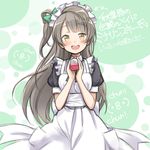  apron blush bow brown_eyes brown_hair capsule hair_bow kuinji_51go long_hair looking_at_viewer love_live! love_live!_school_idol_project maid maid_apron maid_headdress minami_kotori one_side_up open_mouth smile solo translated wonder_zone 