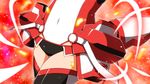  bodysuit henshin looking_at_viewer mecha_musume multicolored_hair ore_twintail_ni_narimasu red red_background solo tailred thighhighs thighs transformation twintails yuto_(dialique) 