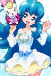  &gt;_&lt; :d blue_eyes blue_hair bow closed_eyes happinesscharge_precure! long_hair looking_at_viewer open_mouth pink_bow precure ribbon_(happinesscharge_precure!) ryuuta_(cure_ryuuta) shirayuki_hime skirt smile 