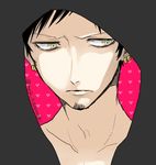  curry_gohan earrings hood hoodie jewelry lining lowres male male_focus nnk_karemeshi one_piece solo trafalgar_law yellow_eyes 