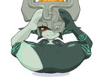  1girl blush breasts imp imp_midna kemonon looking_at_viewer midna monster_girl pointy_ears red_eyes small_breasts smile the_legend_of_zelda yellow_sclera 