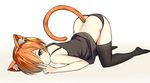  animal_ears ass black_legwear brown_hair cat_ears cat_tail green_eyes hair_over_one_eye highres hoshizora_rin kemonomimi_mode looking_at_viewer love_live! love_live!_school_idol_project panties short_hair sketch sky_(freedom) smile solo tail tank_top thighhighs top-down_bottom-up underwear underwear_only 