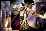  armor aura belt black_hair cape cloak dante_(devil_may_cry) devil_may_cry devil_summoner digital_devil_saga facial_mark full_armor gakuran glowing glowing_eyes grey_hair hat hitoshura joka_(night_gate) kuzunoha_raidou looking_at_viewer male_focus multiple_boys muscle peaked_cap police police_uniform school_uniform serph shin_megami_tensei shin_megami_tensei_iii:_nocturne shirtless split_screen tattoo uniform white_hair 