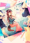  animal_ears bad_id bad_pixiv_id brown_hair eraser hat kirero long_hair looking_at_viewer multiple_girls original out_of_frame peaked_cap pen photo_(object) pleated_skirt pov red_eyes school_uniform skirt tail wolf_ears wolf_tail 