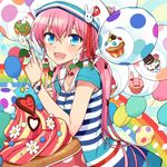  bad_id bad_pixiv_id balloon beret blue_eyes blush bracelet bunny_hair_ornament cupcake dress flower food hair_ornament hat jewelry long_hair nail_polish ninomoto original pink_hair rainbow solo twintails 