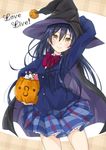  bad_id bad_pixiv_id banned_artist blazer candy copyright_name food halloween hat jack-o'-lantern jacket long_hair love_live! love_live!_school_idol_project mirai_(macharge) otonokizaka_school_uniform pumpkin school_uniform skirt solo sonoda_umi witch_hat 