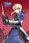  ahoge armor armored_dress artoria_pendragon_(all) bad_id bad_pixiv_id blonde_hair blood blood_on_face dress ege_(597100016) excalibur fate/stay_night fate_(series) green_eyes highres saber solo sword weapon 